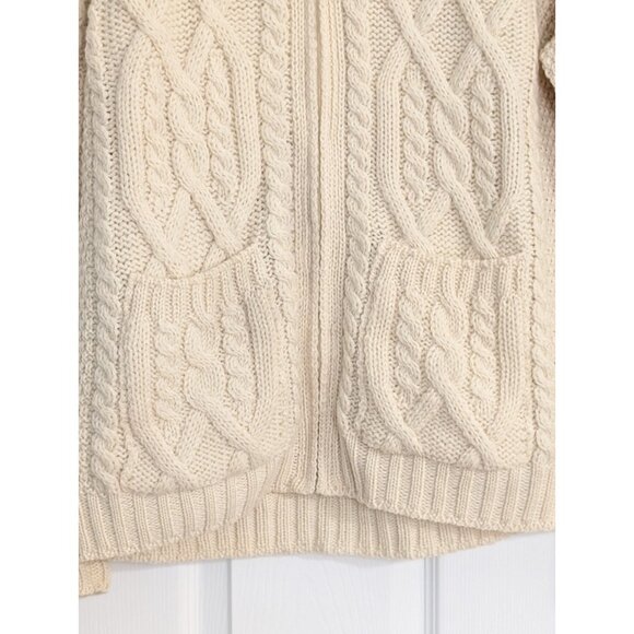 Aran Craft Ivory Merino Wool Zip Cardigan Sweater Cable Knit Fisherman Sz XL - Picture 4 of 11
